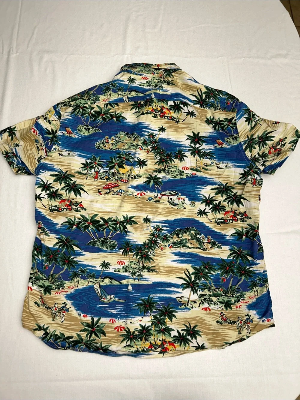 XL J.Crew Men's Blue & Tan Tropical Print  Short Sleeve Hawaiian Button-Up Shirt
